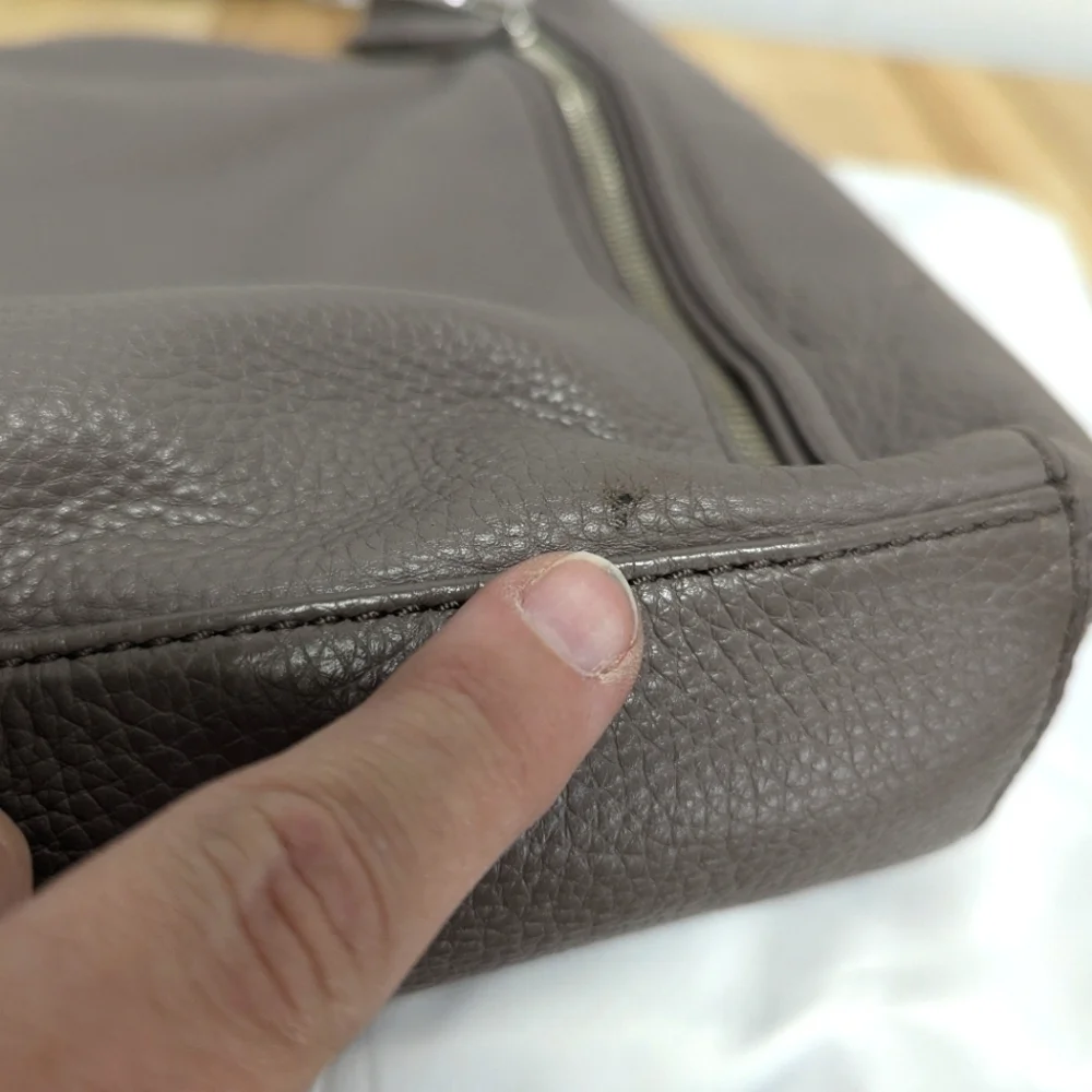 Michael Kors Grey Leather Shoulder Bag Large Zip Tabs Chain Detail